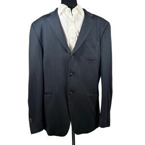 Massimo Dutti Navy Cotton Blazer 46R Elbow Patch Textured Sport Coat